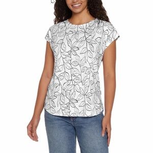 Orvis Women's Linen Blend Short Sleeve Top Shirt White & Black Size Large